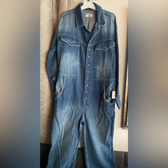 Free People x Care FP Townes Jumpsuit High Noon Denim Long Sleeve Médium NWT - Picture 5 of 14